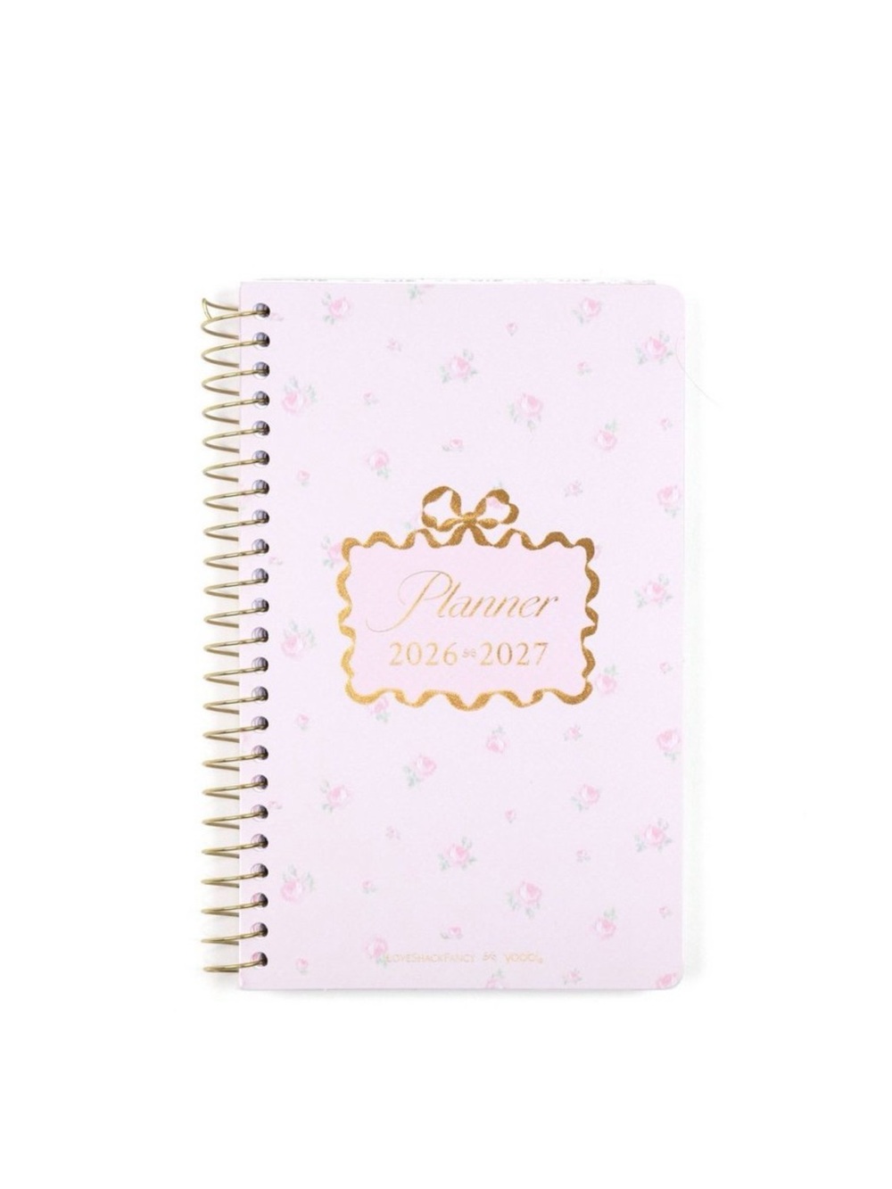 2026–2027 Pink Floral Spiral Planner with Gold Accents